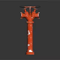 Red Rusty Fire Hydrant With Black Handles And Two Outlets On Dark Background
