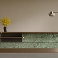 Elegant Modern Bar Counter With Green Marble Surface Black Vase And Gold Lamp