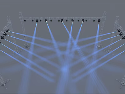 Commercial Stage Lighting Equipment With Multiple Spotlights Blue Light Beams And Metal Truss 3d model