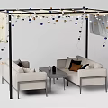 Modern Beige Outdoor Sofa With Black Frame Decorative Balls String Lights And Coffee Table 3d model