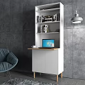 Modern Bookshelf Design With White Cabinet Wooden Door And Open Shelves For Books Decorations