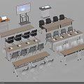 Modern Conference Tables Arrangement In Meeting Room With Chairs And Display Screens