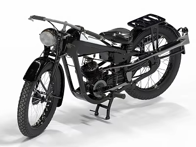 Vintage Black Motorcycle With Classic Frame Headlight And Retro Design Features 3d model