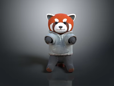 Adorable Red Panda Figurine Wearing Gray Hoodie In Standing Pose With Cute Features 3d model