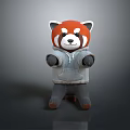 Adorable Red Panda Figurine Wearing Gray Hoodie In Standing Pose With Cute Features