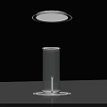 Transparent Cylinder With Base And Spiral Structure Inside And Floating Circular Object On Gray Surface