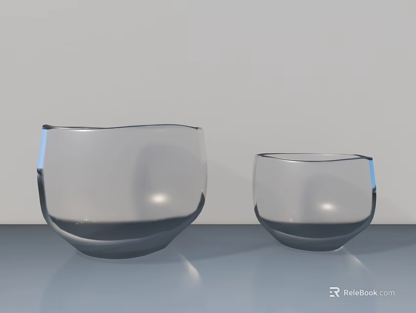 Stylish Washbasin Countertop Design With Two Transparent Glasses Of Different Sizes 3d model 