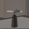 Modern Round Side Table With Marble Top Silver Decorations And Green Fruit Bowl 3d model