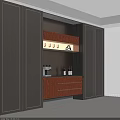 Modern Wine Cabinet Interior With Wooden Panels Dark Cabinets Coffee Machine And Wine Bottles