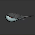 3D Model of Whale With Gray Body Black Spots Red Mouth and White Belly