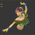 3D Female Character Adorned With Golden Jewelry Red Hair Red Brown Outfit In Kneeling Pose