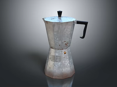 Vintage Bialetti Moka Pot Aluminum Coffee Maker Classic Household Item With Black Handle 3d model
