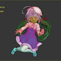 Anime Style Game Movie Character With Twin Tails Blue Dress White Hat And Lively Pose