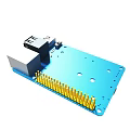 Blue Circuit Board With Yellow Pins Black Port Gray Component And Holes