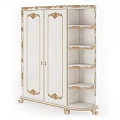 Elegant White Wardrobe With Ornate Gold Carvings On Panel Doors And Storage Shelves