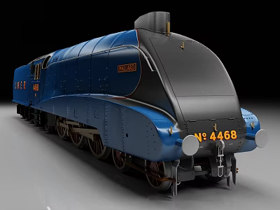 Detailed Vintage Blue Black Steam Train Mallard Number 4468 Model 3d model