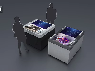 Modern Interactive Touch Tables With Digital Displays And Users Nearby 3d model