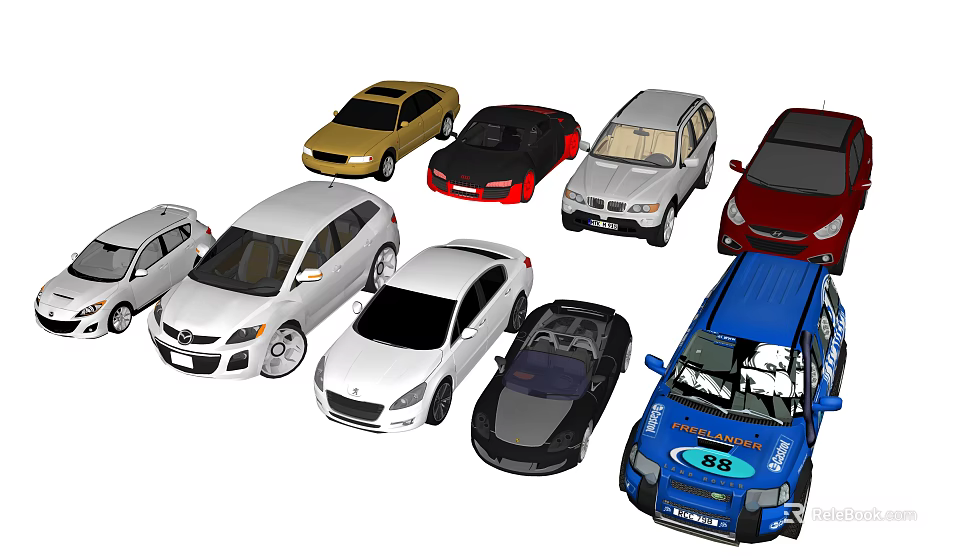 Diverse Collection of Various Car Types in Different Colors and Styles 3d model 