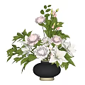 Elegant Black Vase With Pink Peonies White Lilies And Green Leaves