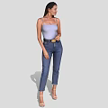 Fashionable Woman In Light Purple Tank Top Blue Jeans And High Heels Standing