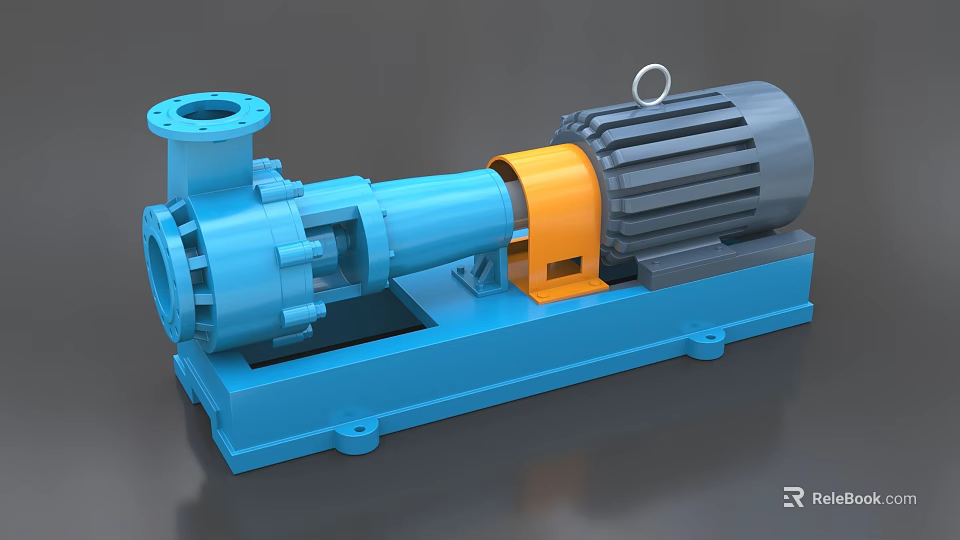 Industrial Pump Equipment With Blue Body Yellow Connector And Grey Motor Base 3d model 
