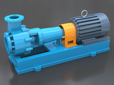 Industrial Pump Equipment With Blue Body Yellow Connector And Grey Motor Base 3d model