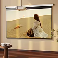 Indoor Home Projection Screen Showing Desert Scene With Person And Bonfire