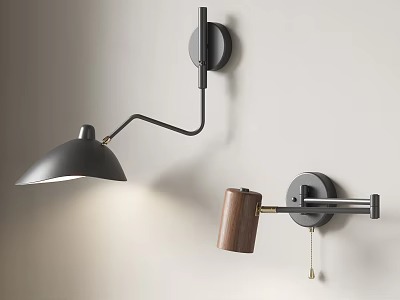 Modern Wall Lamps with Curved Metal Arm and Wooden Accent for Soft Lighting 3d model