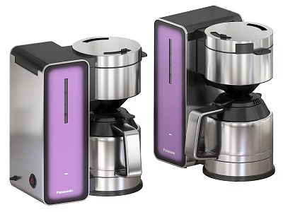 Two Modern Stainless Steel Coffee Makers Featuring Purple And Black Panels 3d model