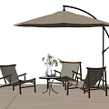 Stylish Outdoor Chairs Set With Patio Umbrella Small Table And Green Plant