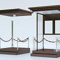 Brown Security Booths With Transparent Glass Walls Canopy Roof And Red Rope Barriers
