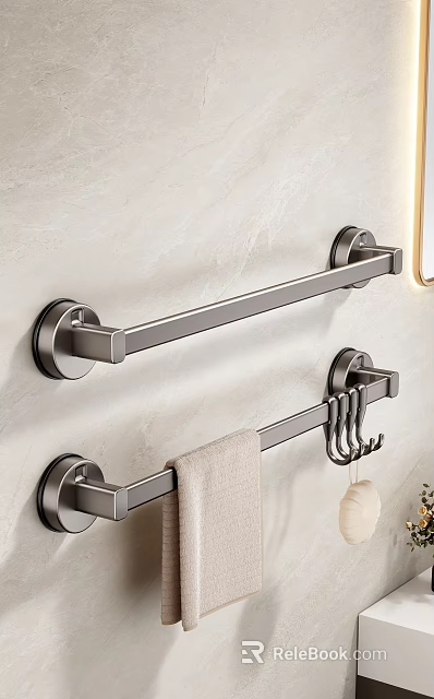 Wall Mounted Bathroom Hooks And Towel Bar With Multiple Hanging Hooks And Towel 3d model 