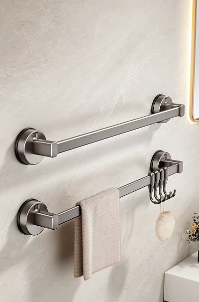 Wall Mounted Bathroom Hooks And Towel Bar With Multiple Hanging Hooks And Towel 3d model