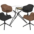 Modern Round Glass Top Table With Black And Brown Chairs And Metal Legs