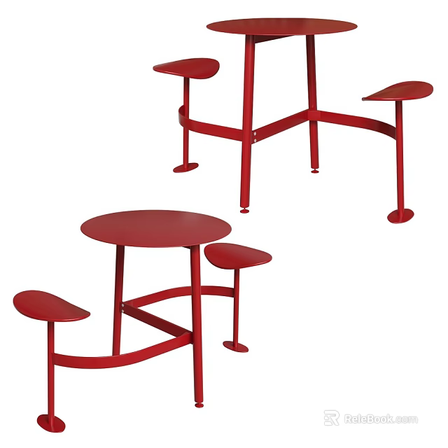Red Modern Tea Table With Round Top And Matching Curved Leg Stools Design 3d model