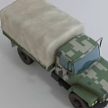 Military Green Truck with Canvas Covered Cargo Bed and Off-Road Exterior Design