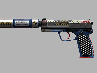 Colorful Recreational Play Gun With Blue Grip Black Body And Yellow Red Accents 3d model