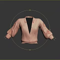 Pink Striped Cardigan With Puffed Sleeves V Neck Button Front Design