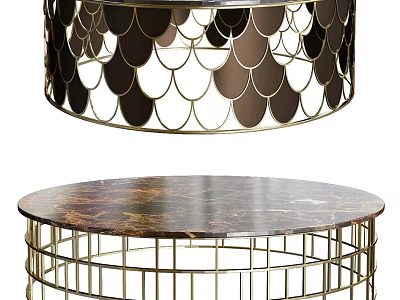 Elegant Modern Round Coffee Table With Marble Top And Metal Grid Base Design 3d model
