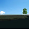 Red Bus Stop Roadside Facilities with Curved Shelter Seats and Billboards Under Blue Sky