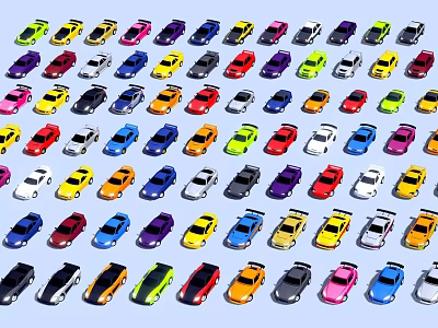 Colorful Mini Toy Cars In Various Colors Arranged Neatly On White Surface 3d model