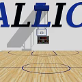 Indoor Basketball Court With Wooden Floor Blue Seats And Home Of The Tigers