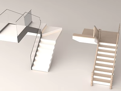 Modern And Wooden Home Staircase Designs With Glass And Rope Railings 3d model