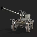 Military Wheeled Artillery Vehicle With Long Cannon And Green Camouflage Body