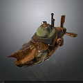 Copper Colored Steampunk Submarine Water Vehicle With Transparent Dome And Mechanical Propeller