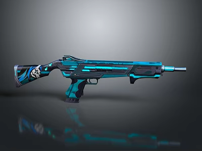Modern Teal And Black Shotgun With Sleek Design Glossy Finish And Reflective Surface 3d model