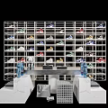 Modern Footwear Display Setup With Shelving Unit Display Table Mannequins And Shopping Bags