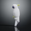 Detailed White Cockatoo Character With Yellow Crest Standing Gracefully On Black Surface