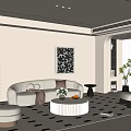Modern Living Room Interior With White Sofa Black White Rug Decorative Art And Green Plant