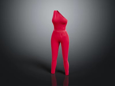 Red One Shoulder Jumpsuit Featuring Slim Fit Design And Stylish Silhouette 3d model
